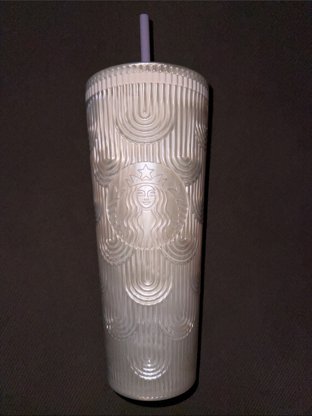 Starbucks Pearlescent White Tumbler with Pale Lavender Straw